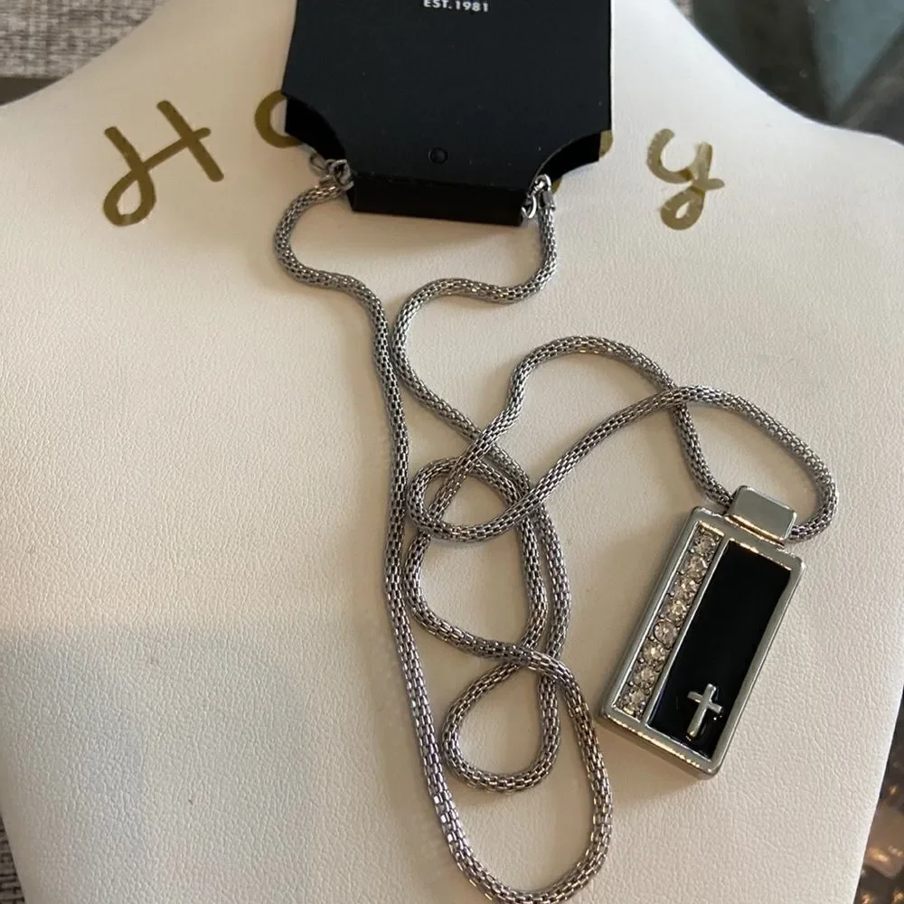 NWT Guess Cross Bling Necklace Color: Black/Silver Dog Tag